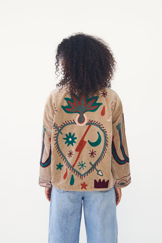 Embroidered Velvet Collared Jacket