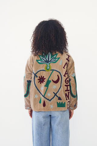 Embroidered Velvet Collared Jacket