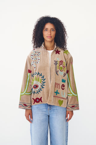 Embroidered Velvet Collared Jacket