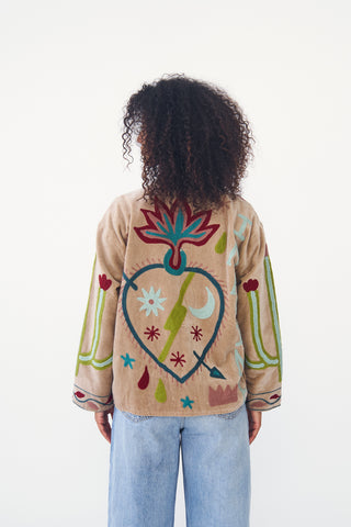 Embroidered Velvet Collared Jacket