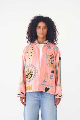 Embroidered Velvet Collared Jacket