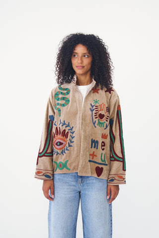 Embroidered Velvet Collared Jacket