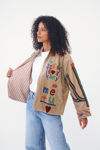 Embroidered Velvet Collared Jacket