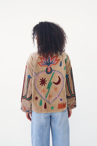 Embroidered Velvet Collared Jacket