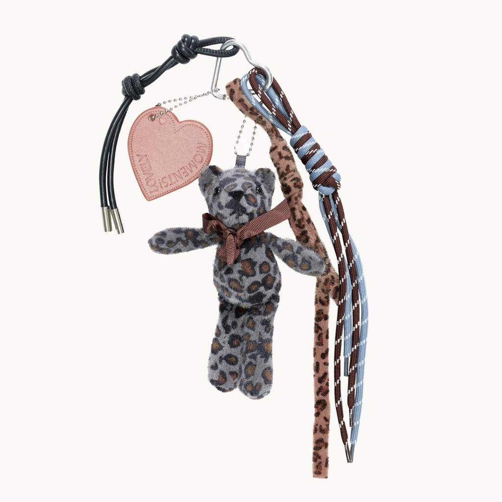 Bag Charm - Leopard Print Teddy Bear & Heart