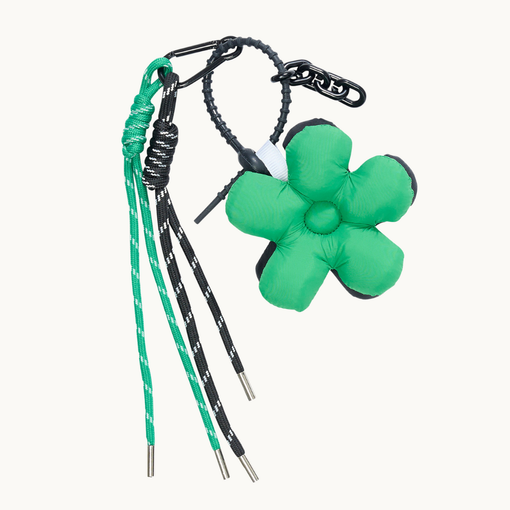 Bag Charm - Green & Black Flower Pillow