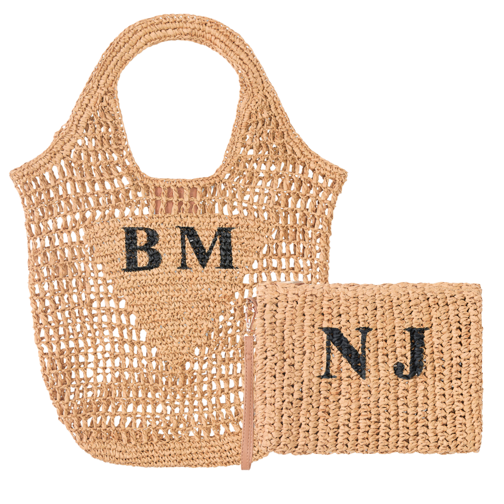 Personalised Raffia Bundle Bag & Clutch - Natural+Natural