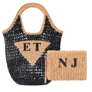 Personalised Raffia Bundle Bag & Clutch - Black+Natural