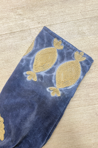 Embroidered Velvet Collared Jacket - Deep Blue (Slightly Imperfect)