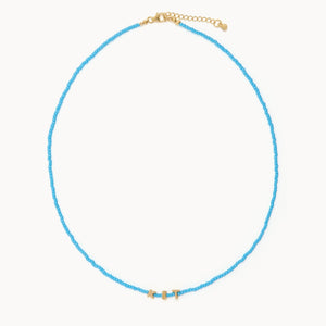 Tiny Dancer Beaded Initials Necklace - Blue