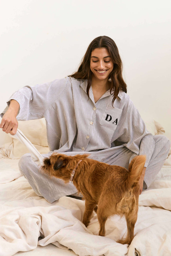Personalised Pyjama Long Set Black Stripe