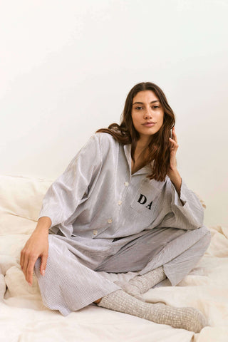 Personalised Pyjama Long Set Black Stripe