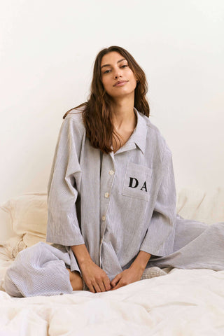 Personalised Pyjama Long Set Black Stripe