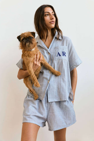 Personalised Pyjama Short Set - Blue Stripe