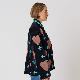 Embroidered Velvet Jacket - Black Heart&Cross