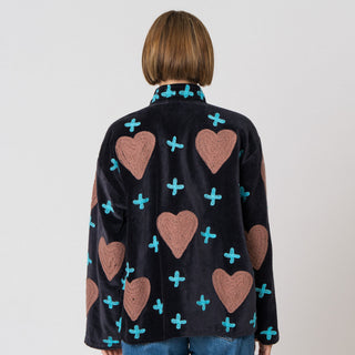 Embroidered Velvet Jacket - Black Heart&Cross