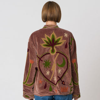 Embroidered Velvet Jacket - Light Brown Snake