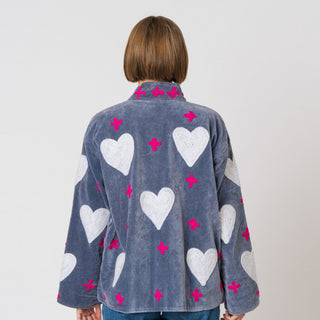 Embroidered Velvet Jacket - Grey Heart&Cross
