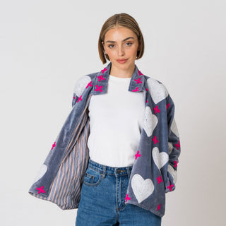 Embroidered Velvet Jacket - Grey Heart&Cross