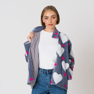 Embroidered Velvet Jacket - Grey Heart&Cross