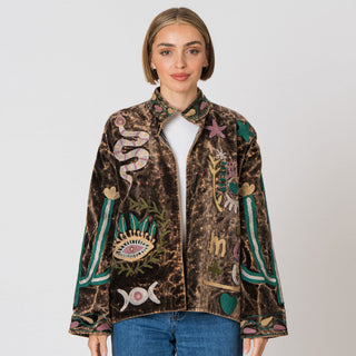 Embroidered Velvet Jacket - Dusty Brown Snake
