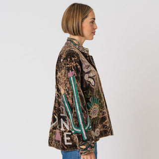Embroidered Velvet Jacket - Dusty Brown Snake