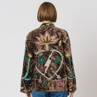 Embroidered Velvet Jacket - Dusty Brown Snake