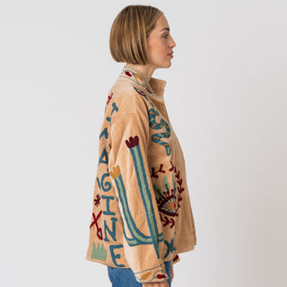 Embroidered Velvet Jacket - Tan Snake