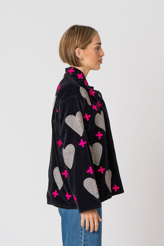 Embroidered Velvet Jacket - Black Heart&Cross