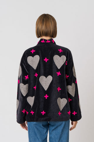 Embroidered Velvet Jacket - Black Heart&Cross