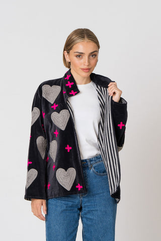 Embroidered Velvet Jacket - Black Heart&Cross