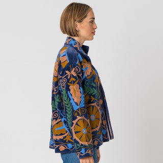 Embroidered Velvet Jacket - Navy Multi-Pattern