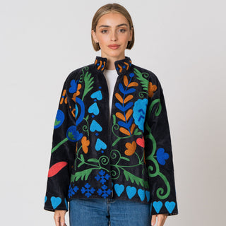 Embroidered Velvet Jacket - Black Multi