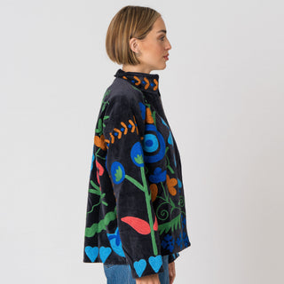 Embroidered Velvet Jacket - Black Multi