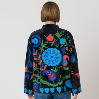 Embroidered Velvet Jacket - Black Multi