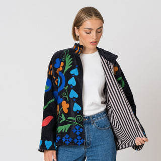 Embroidered Velvet Jacket - Black Multi