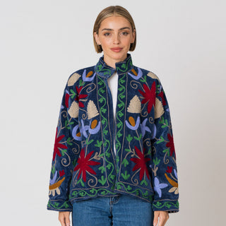 PRE ORDER - Embroidered Velvet Jacket - Blue Multi-Pattern