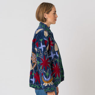 PRE ORDER - Embroidered Velvet Jacket - Blue Multi-Pattern