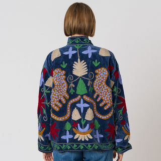 PRE ORDER - Embroidered Velvet Jacket - Blue Multi-Pattern