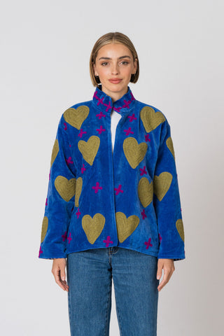 Embroidered Velvet Jacket - Blue Heart&Cross