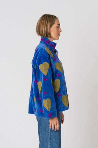 Embroidered Velvet Jacket - Blue Heart&Cross