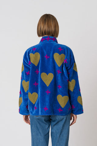 Embroidered Velvet Jacket - Blue Heart&Cross
