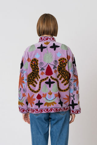 Embroidered Velvet Jacket - Purple Multi-Pattern