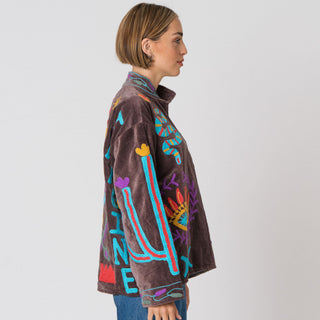Embroidered Velvet Jacket - brown Snake