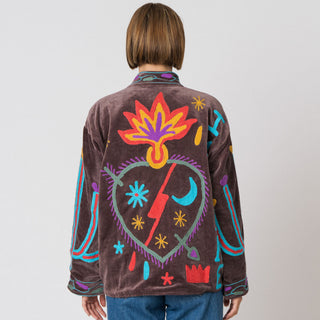 Embroidered Velvet Jacket - brown Snake
