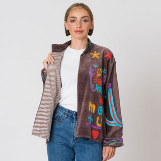 Embroidered Velvet Jacket - brown Snake