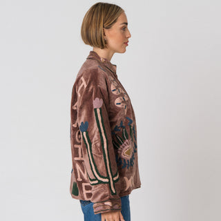 Embroidered Velvet Jacket - Light brown Snake