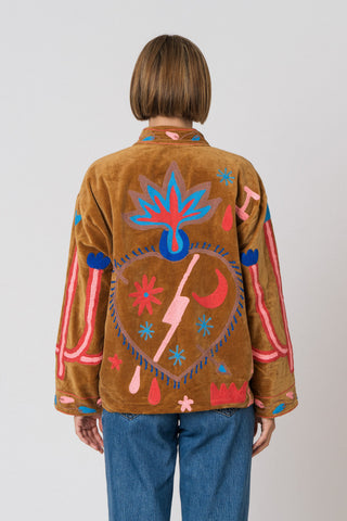 PRE ORDER - Embroidered Velvet Jacket - Camel Snake