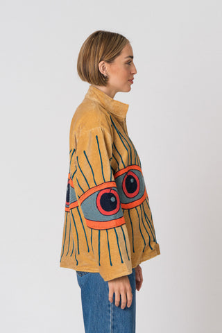 Embroidered Velvet Jacket - Beige Eye