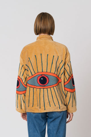 Embroidered Velvet Jacket - Beige Eye